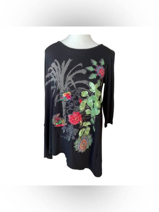 Desigual Tops - Desigual Floral Hummingbird Tunic Top Black Viscose Embroidered Size L